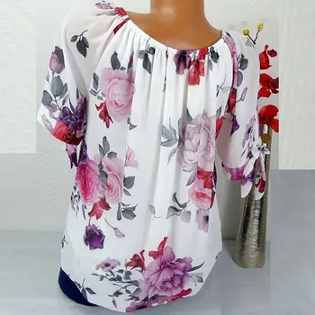 JAYCOSIN Plus Size Kvinder kortærmet Bluse med Print Fra Skulder Bluse Pullover Toppe Stilfulde Løs Dame Skjorte