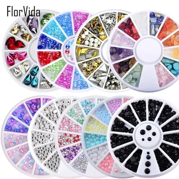 FlorVida 6cm Disc Nail Art Rhinestomes Mix Dekorationer Hjulet For Negle Design 3D-Krystal Perler Strass Nitter Manicure