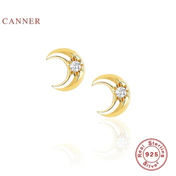 CANNER Mode Mini Moon Øreringe Til Kvinder, Ægte 925 Sterling Sølv Piercing Stud Øreringe Zircon Fine Smykker Pendientes