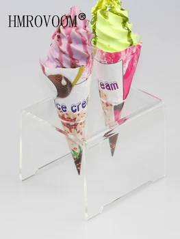 HMROVOOM gennemsigtige 2 Huller Akryl Ice Cream Kegle Holder Stand/ Akryl isbod
