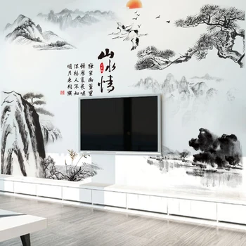 Bjerget Floder Båd Wall Stickers DIY Kinesisk Stil Vægmaleri Decals til Undersøgelse Værelses Kontor Dekoration Tilbehør