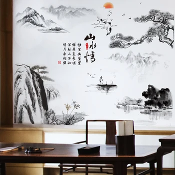 Bjerget Floder Båd Wall Stickers DIY Kinesisk Stil Vægmaleri Decals til Undersøgelse Værelses Kontor Dekoration Tilbehør