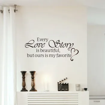 POOMOO vægoverføringsbilleder Hver kærlighedshistorie er Smuk Indretning vinyl vægoverføringsbillede citat mærkat Inspiration home decor