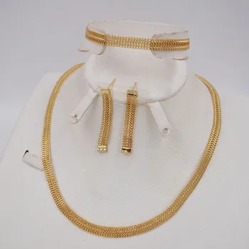 Dubai gold Overdrevet halskæde Bryllup smykker sæt Afrikanske Perler Smykke Sæt øreringe armbånd til kvinder gratis fragt