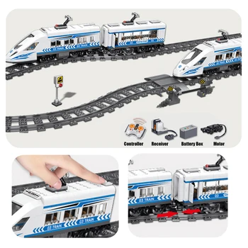 Teknik City Railway Mursten Sæt Transit Elektriske RC Tog byggesten Passer Fjernbetjening højhastighedstog Playmobil Legetøj, Barn