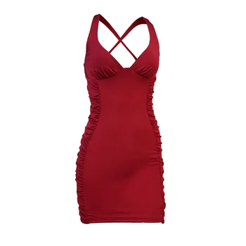 NewAsia Party Dress Ruched 2 Lag Elastisk Ryg-Slim Fit Korte Kjoler til Kvinder Spaghetti Strop Vestidos Sexet Falde Tøj