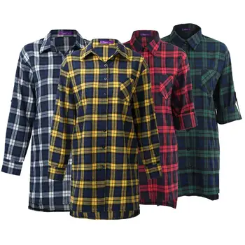 4XL 5XL Plus Size Shirt Kvinder Efteråret Overdimensioneret Rødt Skotskternet Plaid Shirt Knapper Lomme Turn-down Krave Lange Ærmer Bomuld Shirts