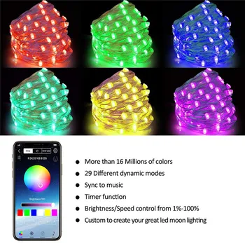 Nye År 2021 RGB LED String Lys Stribe Xmas Tree Dekoration Lys App Fjernbetjening Julepynt 2021 Tilbehør