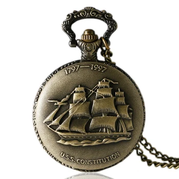 2020 nyankomne Vintage Ur Steampunk Bronze Sejlads Lærred Båd Skib Pocketwatch Halskæde Kæde Kvarts Vedhæng lommeur