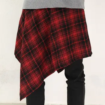Mænd Kvinder Skotske Plaid Nederdel, Bælte Fashion Check Mønster Skinnt Lange Bukser Streetwear Falske Sweatpants Hem Kilt Nederdele Clubwear