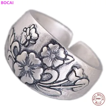 BOCAI s990 sterling sølv ringe for kvinder retro kvinders 2020 nye mode Thai sølv mat håndværk pæon blomster kvinders ring