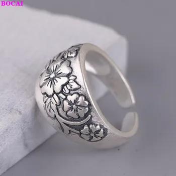 BOCAI s990 sterling sølv ringe for kvinder retro kvinders 2020 nye mode Thai sølv mat håndværk pæon blomster kvinders ring