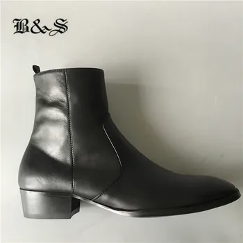 Black& Street Nye sort kile lynlås mænd denim kjole støvler i ægte læder luksus, håndlavet kjole formel virksomhed støvler