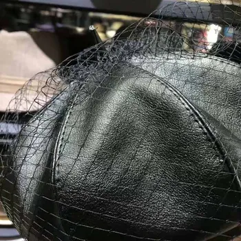 Fascinerende Sorte Hat Smarte Læder Fransk Beret Med Slør Mesh Vis Dobbelt Lag Kvinder Beret Huer Kasket