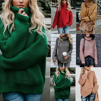 2020 Nye Efterår Og Vinter Solidt Turn-Down Krave Pullovere Kvindelige Rullekrave, Tykke Strikkede High Street Kvinder Sweater