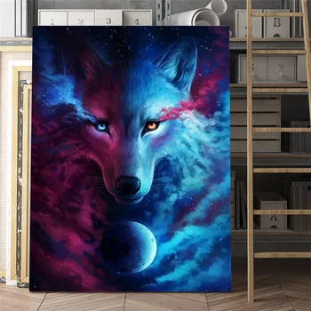 Nordisk Plakater Abstrakte Dyr, Løven Uglen Wolf Galaxy Lærred Maleri og Udskriver Væg Kunst Billeder til stuen Home Decor