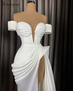 Lange, Hvide, Aften Kjoler 2020 Asymmetrisk Sexet Høj Slids Fra Skulderen Dubai Kvinder Formel Part Aften Kjoler