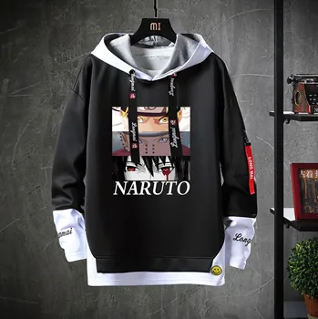 Anime Naruto Hætteklædte Mænd Uzumaki Naruto Sasuke Uchiha Akatsuki Kostume Unisex Hoodie Casual Falske To-Stykke Sweatshirt pels