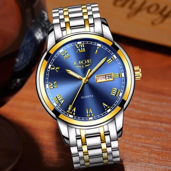 LIGE, Casual Sport Ure til Mænd Blå Top Mærke Luksus Militære Læder armbåndsur Mand Clock Mode Chronograph Armbåndsur