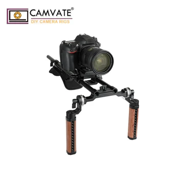 CAMVATE Træ-Håndtag & Standard M6 ARRI Roset Mount &15mm Dual-Stangen, Klemme Til DSLR-Kamera Skulder Montere Rig Support System