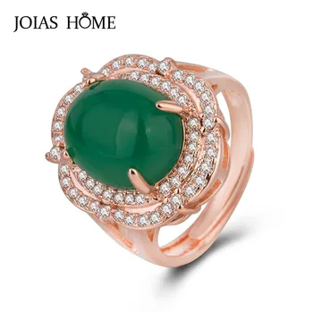 JoiasHome 925 Sterling Sølv Ring Retro Etniske Smaragd med Rose Gold Blomst Formet Ring Middag Smykker Gave Åbne Justere Størrelsen