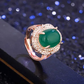 JoiasHome 925 Sterling Sølv Ring Retro Etniske Smaragd med Rose Gold Blomst Formet Ring Middag Smykker Gave Åbne Justere Størrelsen