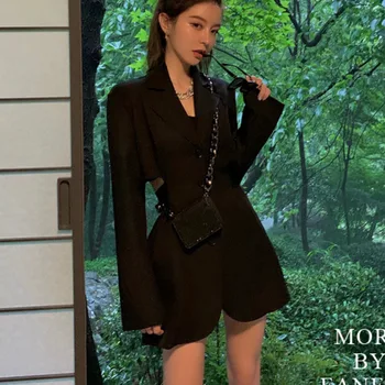 2020 Efteråret Koreansk Mode Afslappet Jakkesæt Kvinder Frakke Slank Solid Farve Hak Krave Blazer Frakke Damer Kontor Dame Arbejde Overtøj