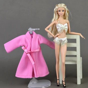 Pyjamas Sæt Natkjole Nightclothes Nat-robe Mode Pink Frakke, Undertøj, Tøj, Tøj Til 1/6 Toy Barbie Dukke, Baby Legetøj Gave