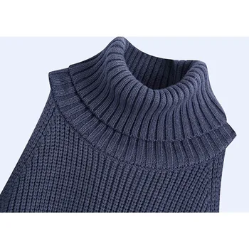 Høj Kvalitet Kvinder 2021 Mode Hule Ud Skuldre Strikket Sweater Vintage Høj Hals Lange Ærmer Kvindelige Pullovere Smarte Toppe