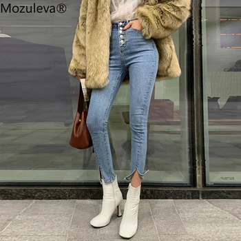 Mozuleva 2020 Foråret Vintage Single-breasted Kvinder Denim Jeans med Høj Talje, Stretch Bukser, Capris Kvindelige Split Cuff Side Split Jeans