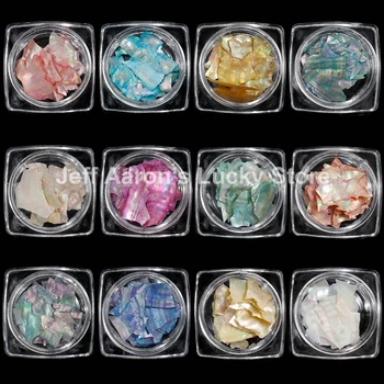 12 Farver Negle abaloneskal Fragmenter Tekstur Naturlige Havet Shell 3d Charme Nail Art Dekoration Skive DIY Beauty Salon Værktøjer