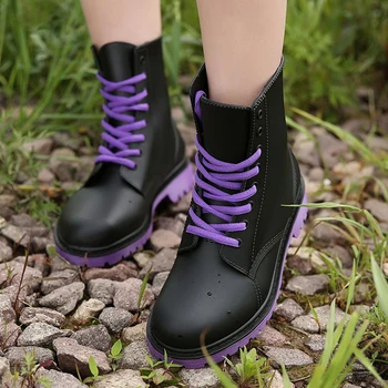 Mode, non-slip plus velvet regn støvler slid-resistente damer Martin støvler fashion-lace-up kvinder sko varme støvler