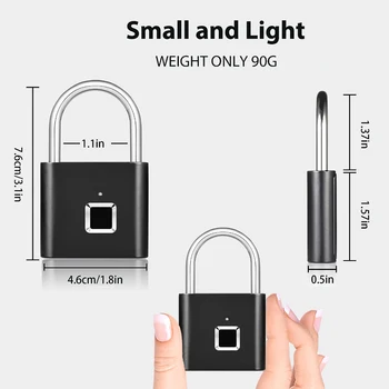Smart Mini Fingeraftryk Lås Vandtæt Keyless USB-Opladning, Zink Legering, der kan Optage 10 Fingeraftryk, der anvendes til skoletasker