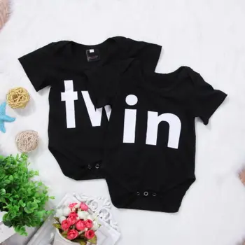 Tvillinger Matchende Tøj Nyfødte Dreng Pige Spædbarn Body Korte Ærmer Buksedragt Bodyer Twin Tøj i Ét stykke Tøj, 0-18M