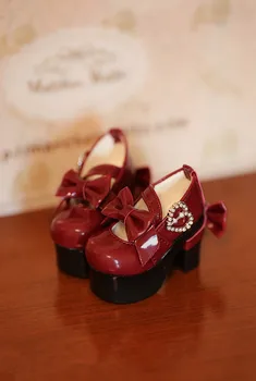 BJD dukke sko er egnet til 1/3 1/4 size mode til alle-match bow-tie hjerteformet diamant spænder høj-heeled sko sort