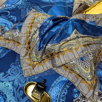 Lyse Farver Boheme Royal Blå Gul Duvet Cover sæt Luksus 600TC Blød Egyptisk Bomuld Strøelse sæt lagen, Pudebetræk