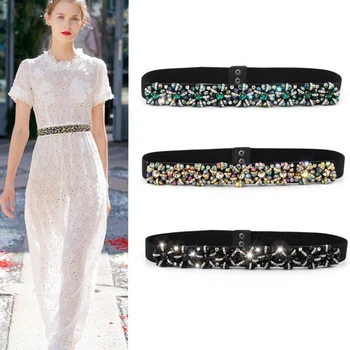 Rhinestone bælte ceinture strass diamant vestlige glitter kjole bælter til kvinder elastisk let designer taljen stretch linning