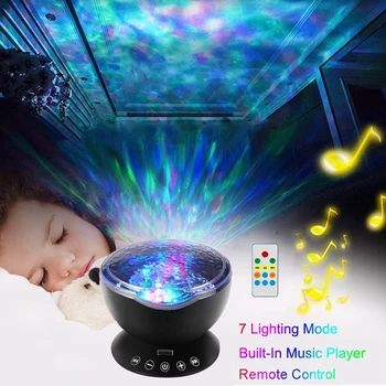 Farverige Havets Bølger stjernehimmel Aurora LED Nat Lys Projektor-Koryfæet Nyhed USB-Lampe med Fjernbetjening Til Baby Børn