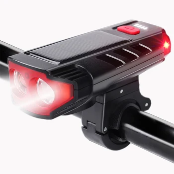 Solar LED Cykel Lys USB-Genopladelige Bagerste Forreste Lys Cykling Forlygte Lampe med Horn Lommelygte, Cykel Tilbehør lys