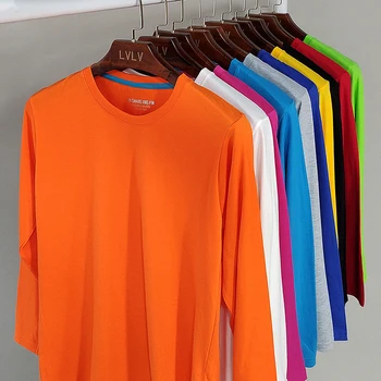 Bomuld kortærmet T-shirt ensfarvet, Casual Løs Lange Ærmer O-Neck t-Shirts Basic Efteråret W838