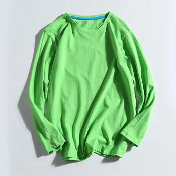 Bomuld kortærmet T-shirt ensfarvet, Casual Løs Lange Ærmer O-Neck t-Shirts Basic Efteråret W838