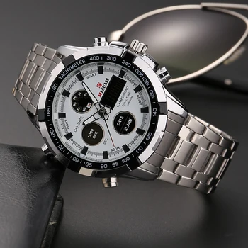 Herre ure top mærke luksus digital quartz ur til mænd sølv steel band sports ure vandtæt relogio masculino
