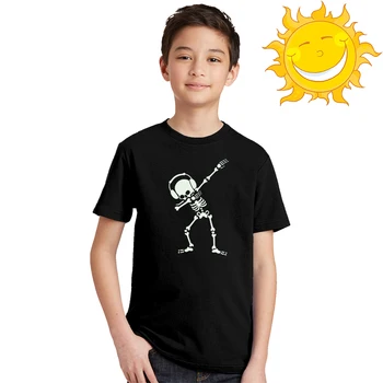Duppe Skelet Dancing Kraniet Hip Hop Halloween Børn Lysende Shirt Sjove Børn Unisex Korte Ærmer Noctilucent T-shirts