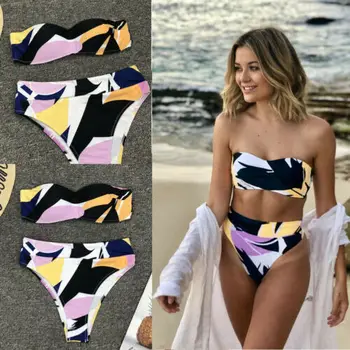 Sexet Flerfarvet Kvinder Bikini Sæt Push-up Polstret Bh Badetøj Badetøj Trekant Badetøj badetøj Tankini 2019 Sommer