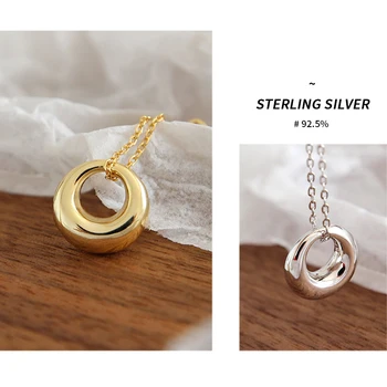 AsinLove Ægte 925 Sterling Sølv Round Nøglebenet Halskæde til Kvinder Enkel 18K Guld Cirkel Vedhæng Kvindelige Elegante, Fine Smykker