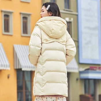 SEMIR Ned Jakke Kvinder 2021 Nye Lange Tykke vinterfrakke koreanske Hvide Syninger Toppe Hooded Ned Frakke om Vinteren Til Kvinder