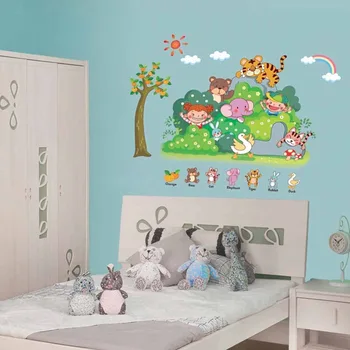 Tegnefilm Slags Zoo Dyr Wall Sticker Til Børnehave og børn Rum Flytbare citater 3D Wall Stickers til børn værelser