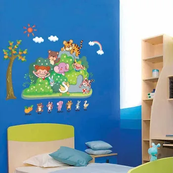 Tegnefilm Slags Zoo Dyr Wall Sticker Til Børnehave og børn Rum Flytbare citater 3D Wall Stickers til børn værelser