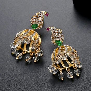 1 Par Luksus Krystal Retro Etnisk Indiske Zircon Bell Slip Perler Kvast Dangler Øreringe Vintage Kvinder, Brude Smykker