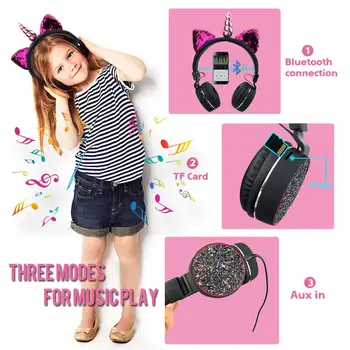 Børn Hovedtelefoner Trådløse Bluetooth-Unicorns Headset Stereo Musik Strækbar Tegneserie Kat Øret Hovedtelefon til Børn, Voksne Gaver